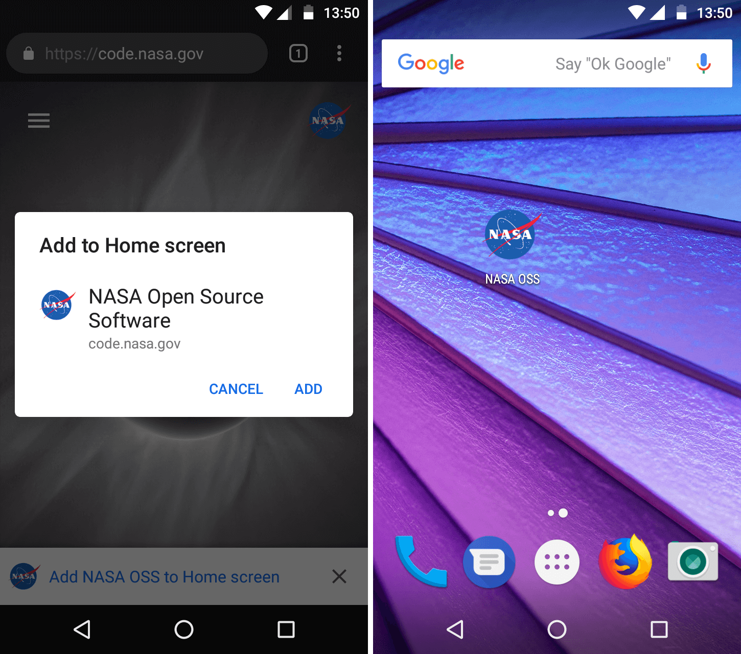 When a website is a PWA, we can add it to the home screen and use like a native app.